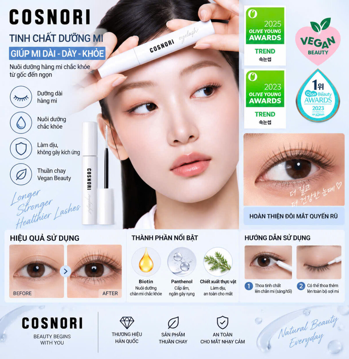 Serum dưỡng mi COSNORI Long Active Eyelash Serum 9g - Ảnh 2