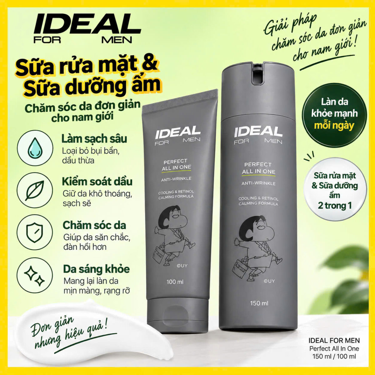 Sữa rửa mặt - Kem dưỡng da nam IDEAL FOR MEN Perfect All-in-One 150ml - Ảnh 2